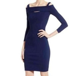 NWT CHIARA BONI LA PETITE ROBE OFF THE SHOULDER NELLIE BLUE DRESS